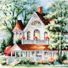 фото: картина для вышивки крестиком Дом у озера