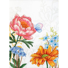 фото: картина для вышивки крестиком Цветы и бабочка