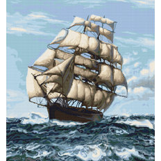 фото: картина, вышитая гобеленовым швом, Корабль