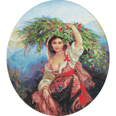 фото: картина, вышитая гобеленовым швом, Итальянка с цветами