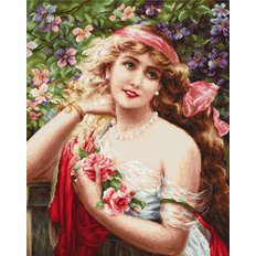 фото: картина гобелен, Девушка с розами