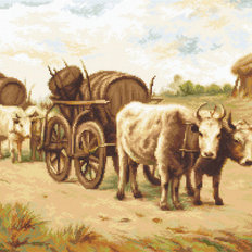 фото: вышитый гобелен Телега с быками, по картине Теодора Амана (Car cu boi, după pictura lui Theodor Aman)