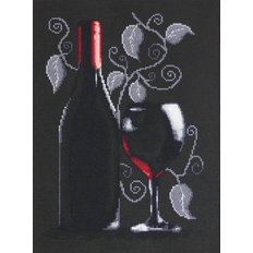фото: картина, вышитая крестиком, Бутылка с вином