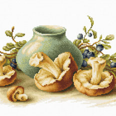 фото: картина, вышитая бисером, Натюрморт с грибами