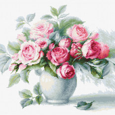фото: картина, вышитая крестиком, Этюд с чайными розами