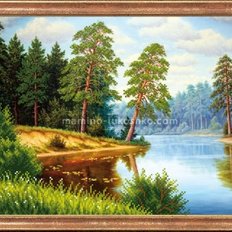 Схема для вышивки бисером Сосны на реке Схема для вышивки бисером Сосны на реке
