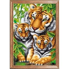 Схема для вышивки бисером Тигрица с тигрятами