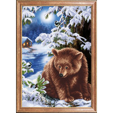 Схема для вышивки бисером Медведь под елкой