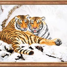 Схема для вышивки бисером Тигры зимой, два тигра