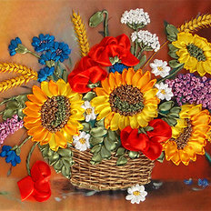 фото: набор для вышивки лентами Корзина летних цветов