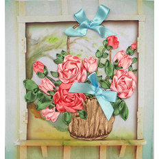 фото: набор для вышивки лентами Розы в корзине