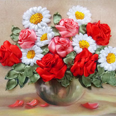 фото: набор для вышивки лентами Розы и ромашки