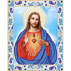 изображение: икона Сердце Иисуса Христа, вышитая бисером
