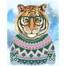 фото: картина, вышитая бисером, Тигр в свитере