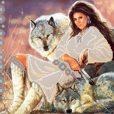 фото: картина для вышивки бисером, Девушка и волки