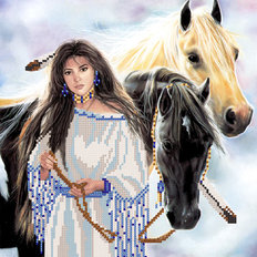 фото: схема для вышивки бисером Девушка и пара лошадей