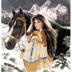 фото: схема для вышивки бисером Девушка и конь