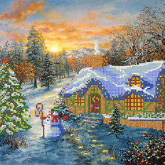 фото: картина для вышивки бисером Рождественский домик
