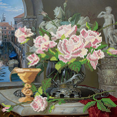 фото: картина, вышитая бисером, Натюрморт с розами