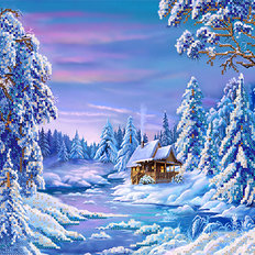 фото: картина для вышивки бисером Зимняя деревушка