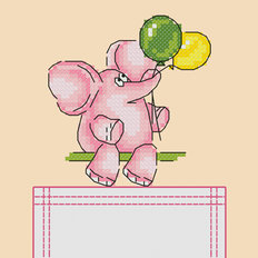фото: схема на водорастворимой канве для вышивки на одежде Розовый слоник