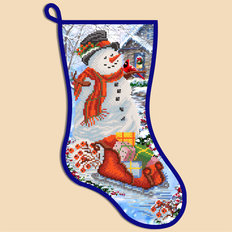 фото: схема для вышивки бисером Новогодний сапожок Снеговик