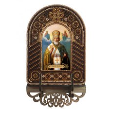 изображение: икона, в вышитой бисером в рамке-киоте Николай Чудотворец