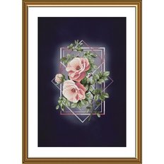 фото: картина, вышитая нитками на канве с фоновым изображением, Ода роз