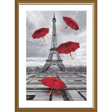 фото: картина, вышитая нитками на фоновой канве, А в Париже дожди!