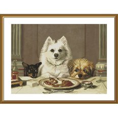 фото: картина, вышитая нитками на канве с фоновым изображением, Две собаки