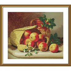 фото: картина, вышитая нитками на фоновой канве, Сладкие яблочки