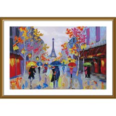 фото: картина, вышитая нитками на фоновой канве, Парижские зонтики