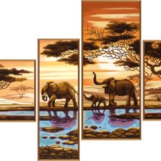 Схема для вышивки бисером Африканские слоны, полиптих из 4 частей