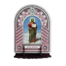 изображение: икона, в вышитой бисером в рамке-киоте Христос Спаситель
