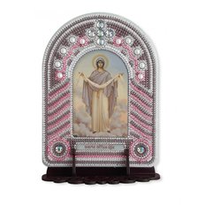 изображение: икона, в вышитой бисером в рамке-киоте Покров Пресвятой Богородицы