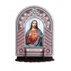 изображение: икона, в вышитой бисером в рамке-киоте Святейшее Сердце Иисуса