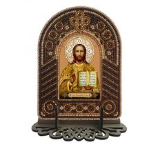 изображение: икона, в вышитой бисером в рамке-киоте Господь Вседержитель
