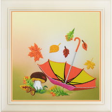 фото: картина для вышивки нитками, зонт и осенние листья