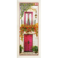 фото: картина для вышивки нитками, цветущий балкон