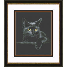 фото: картина, вышитая крестом, Черный кот
