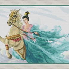 фото: картина, вышитая крестиком, Восточный ветер, девушка на лошади