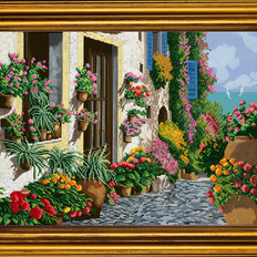 фото: картина для вышивки бисером Цветочный дворик (по мотивам Гвидо Борелли)