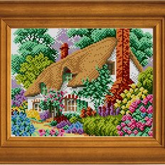 фото: картина для вышивки бисером Дом в цветочном раю