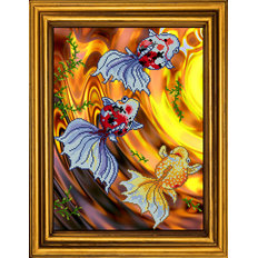 фото: картина для вышивки бисером Золотые рыбки триптих часть 2