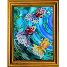 фото: картина для вышивки бисером Золотые рыбки (голубая вода) Триптих часть 1