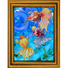 фото: картина для вышивки бисером Золотые рыбки (голубая вода) Триптих часть 3