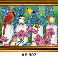 фото: картина для вышивки бисером Птички на заборе