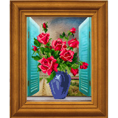 фото: картина для вышивки бисером Розы на окне