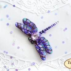 фото: украшение, вышитое бисером на велюре, Фиолетовая стрекоза