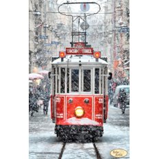 фото: картина, вышитая бисером, Зимний трамвай